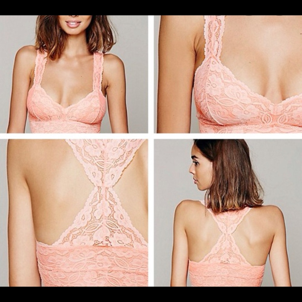 Free People pink lace race back bralette